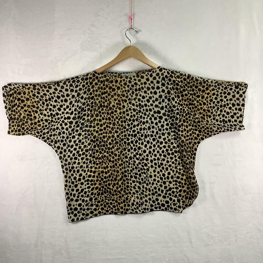 Vintage Teddi Of California Kimono Blouse Womens One Size Brown Leopard Print